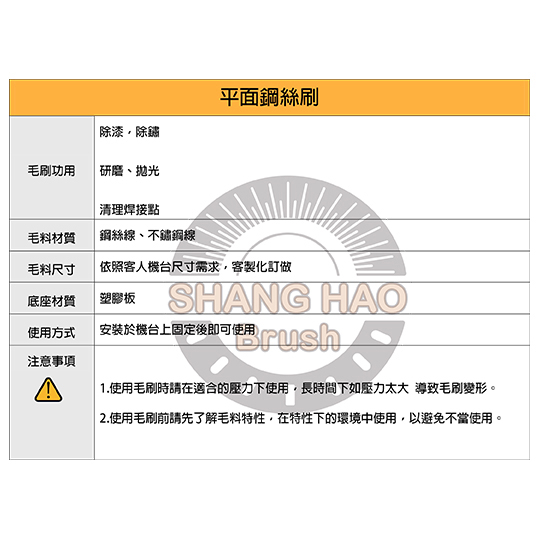 平面鋼絲刷-產品介紹表
