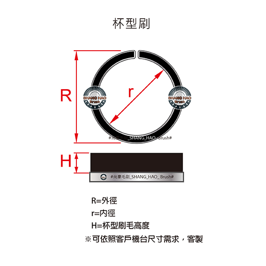 杯型鐵片毛刷-尺寸說明